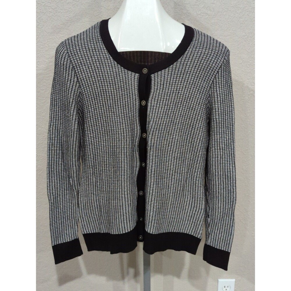 Womens Daisy Fuentes Sweater Long Sleeve Cardigan Black White Sz XL Lightweight